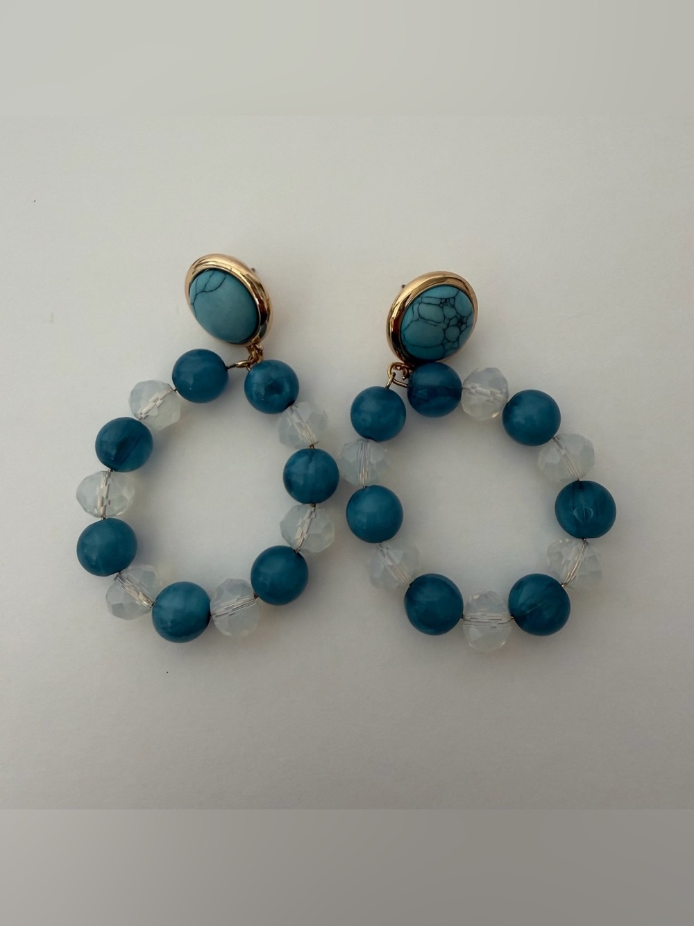Nordstrom Rack Blue Beaded Hoop Drop Earrings Genuine stone - Picture 2 of 3